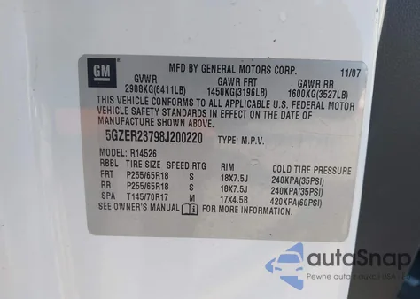 2008 Saturn Outlook Xr from USA, damaged, VIN 5GZER23798J200220